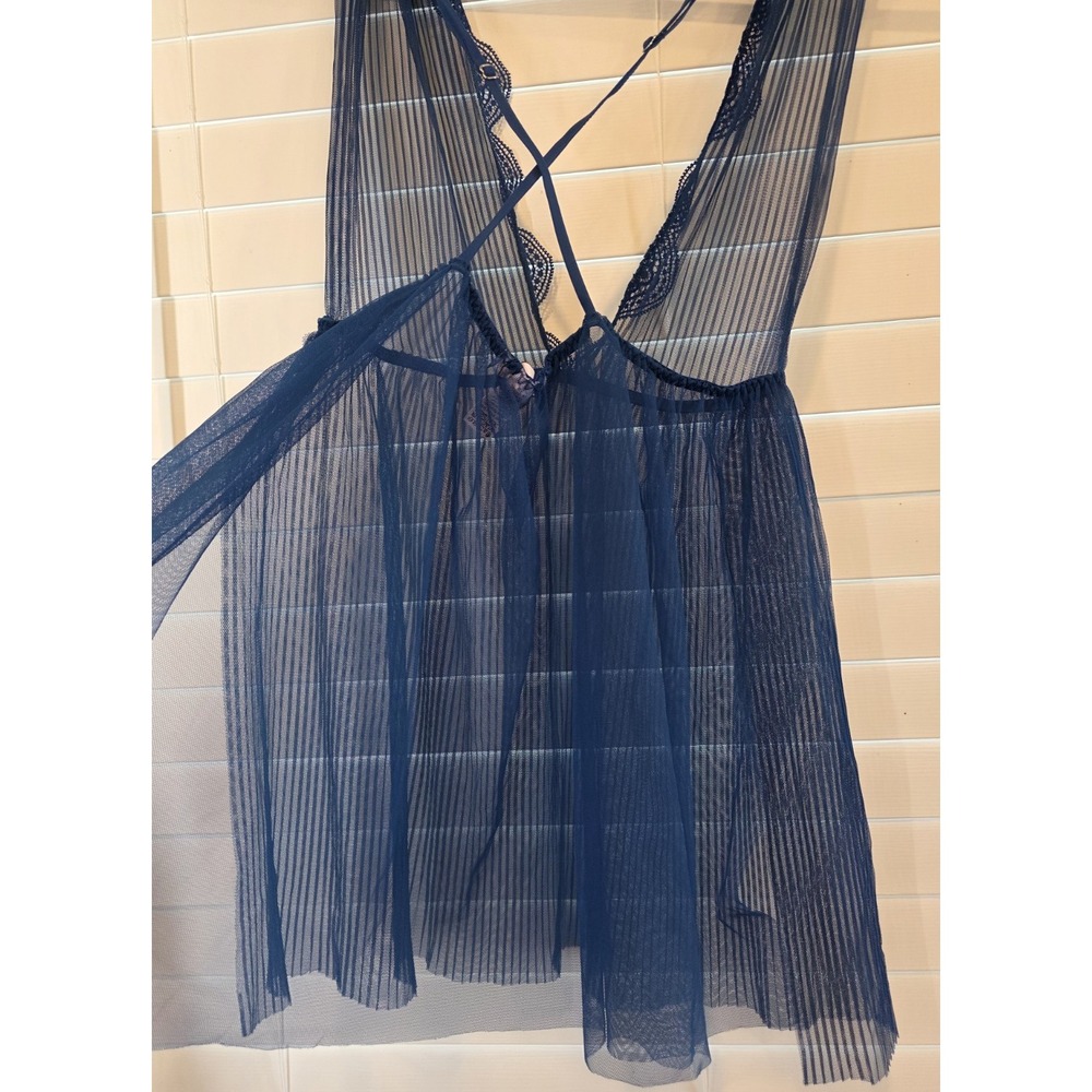 Victorias Secret Chemise Dream Angels Navy Blue Sheer Mesh Babydoll Lingerie L - Picture 5 of 9